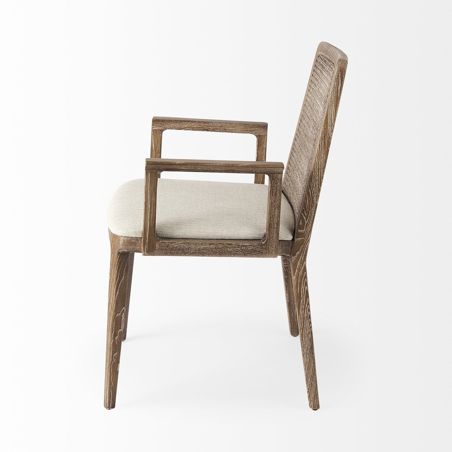 Light Natural and Cream Uholstery and Cane Dining Armchair