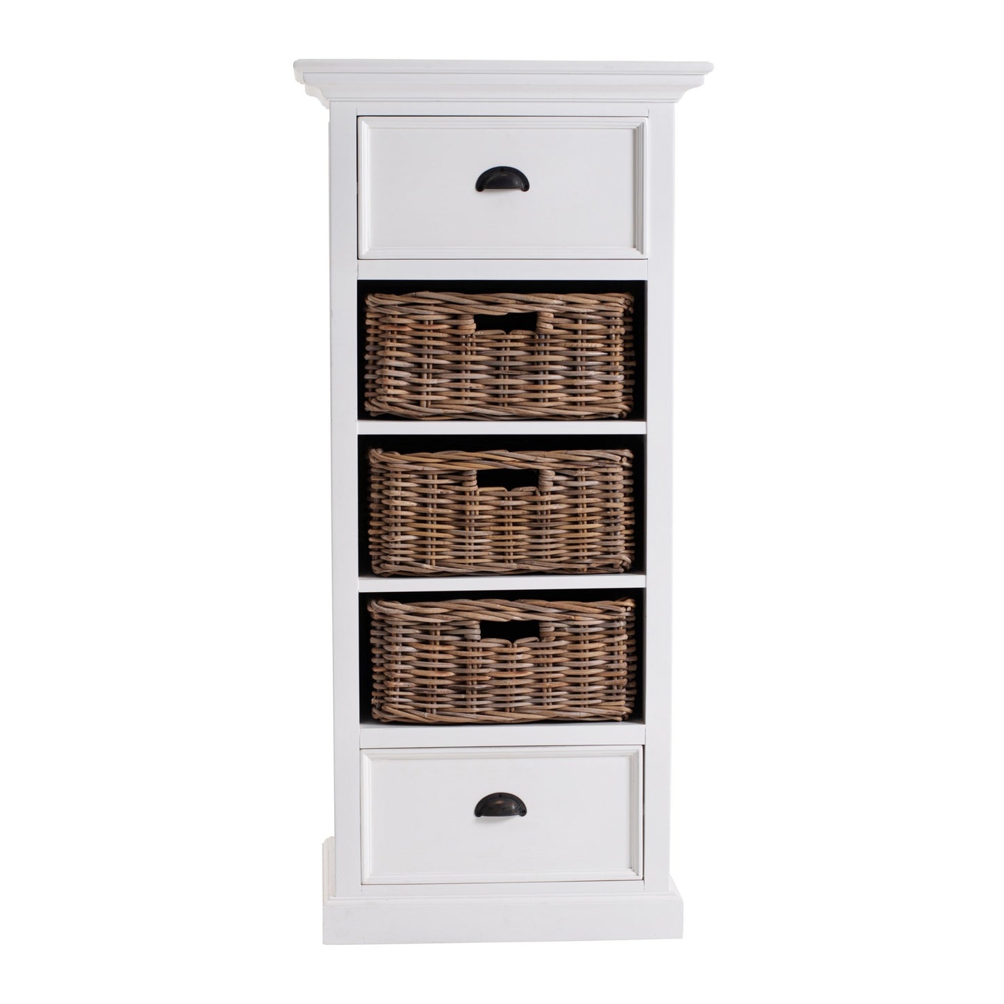 Classic White Storage Cabinet with Basket Set