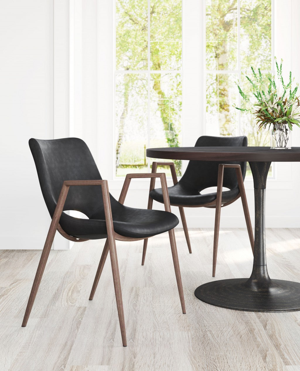 Set of Two Black Retro Modern Funk Dining Chairs