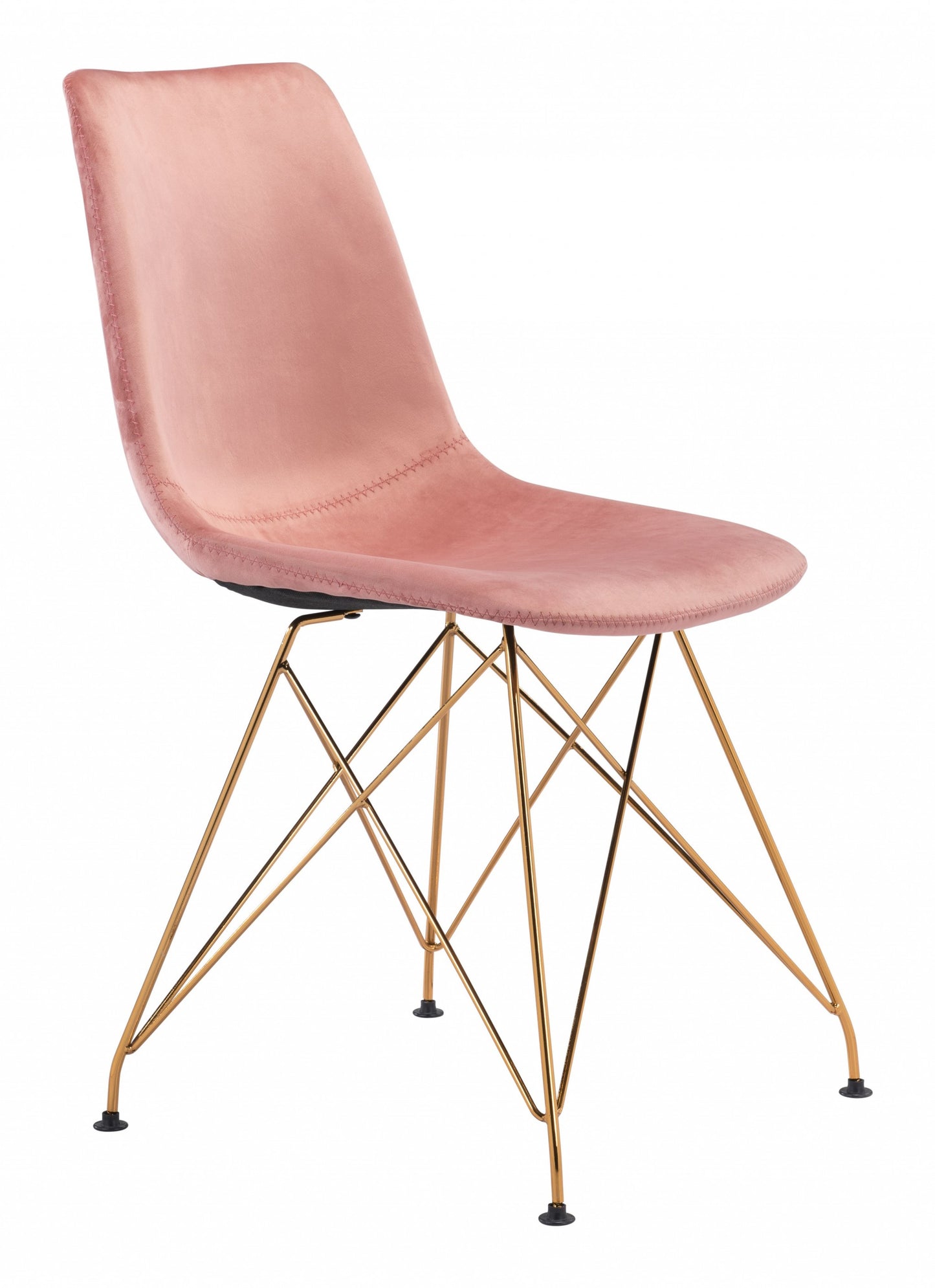 Set of Four Pink and Gold Upholstered Velvet Dining Side Chairs