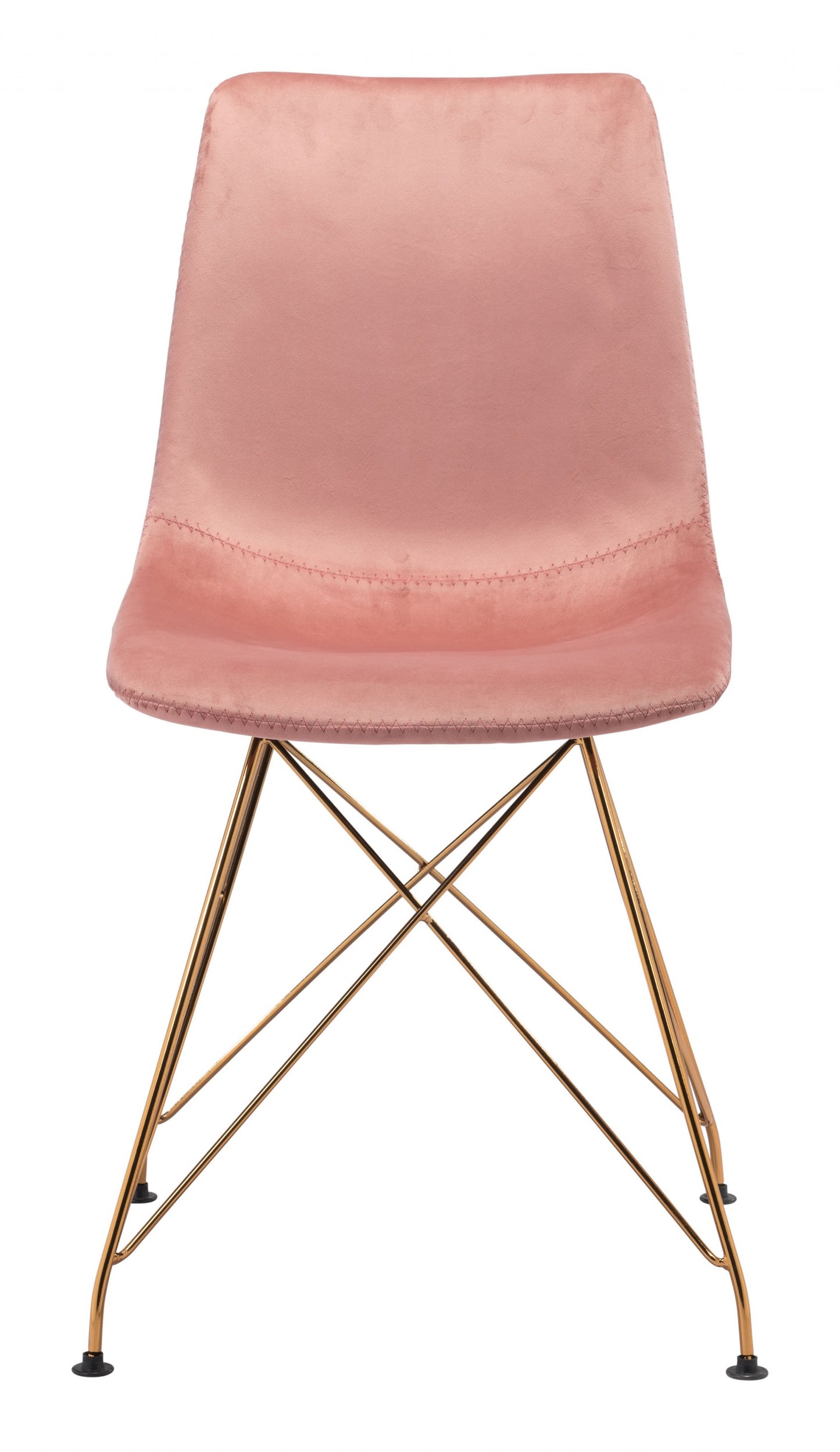 Set of Four Pink and Gold Upholstered Velvet Dining Side Chairs