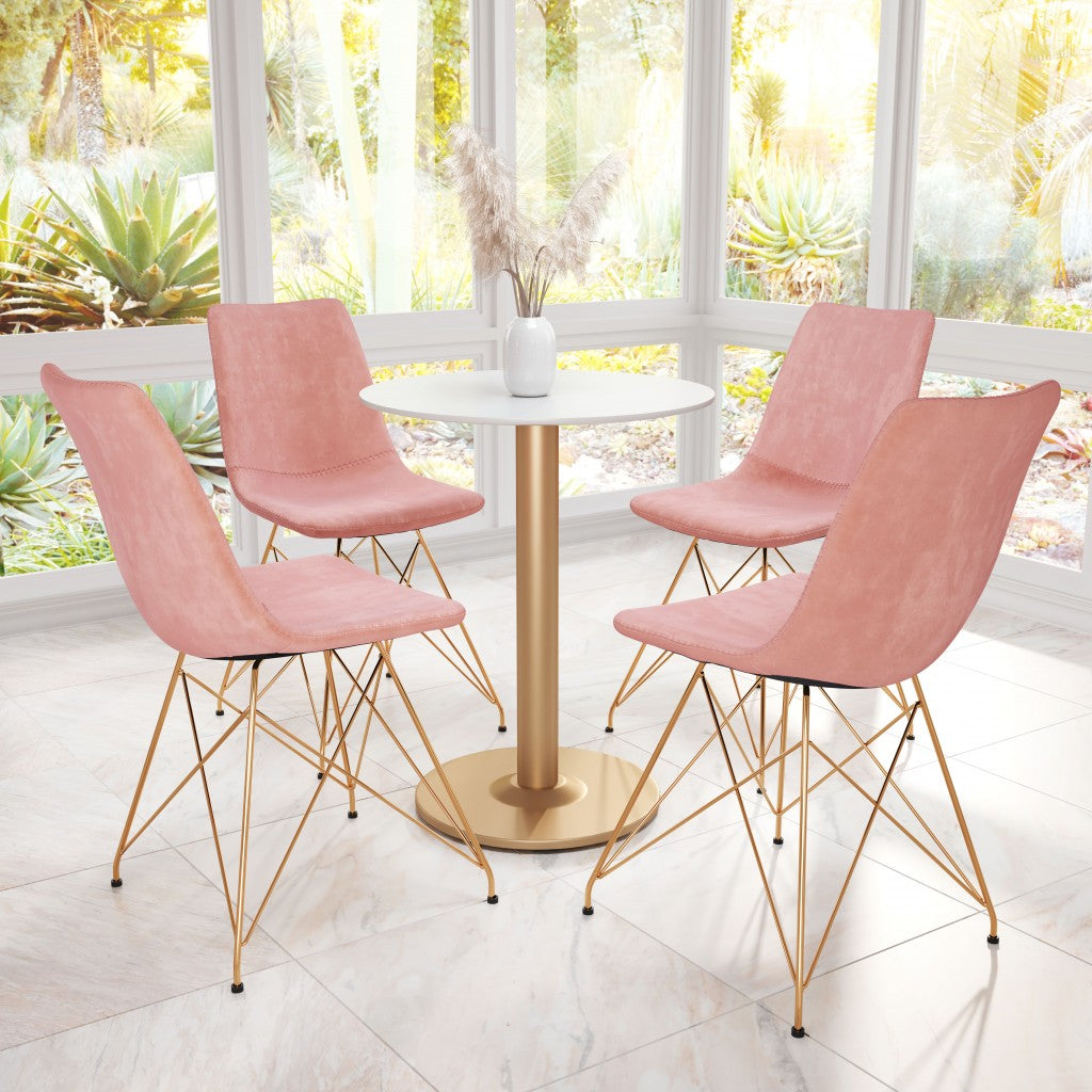 Set of Four Pink and Gold Upholstered Velvet Dining Side Chairs