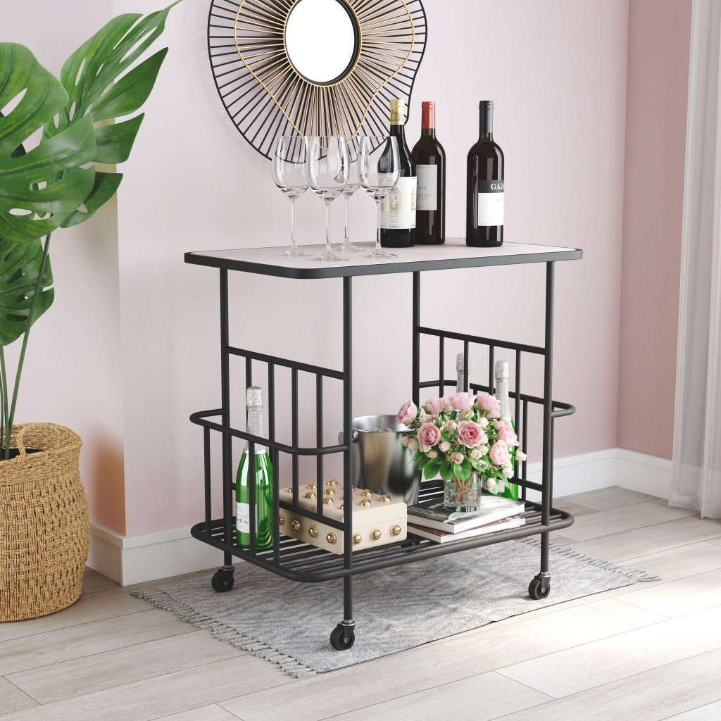 Black and White Steel Rolling Bar Cart