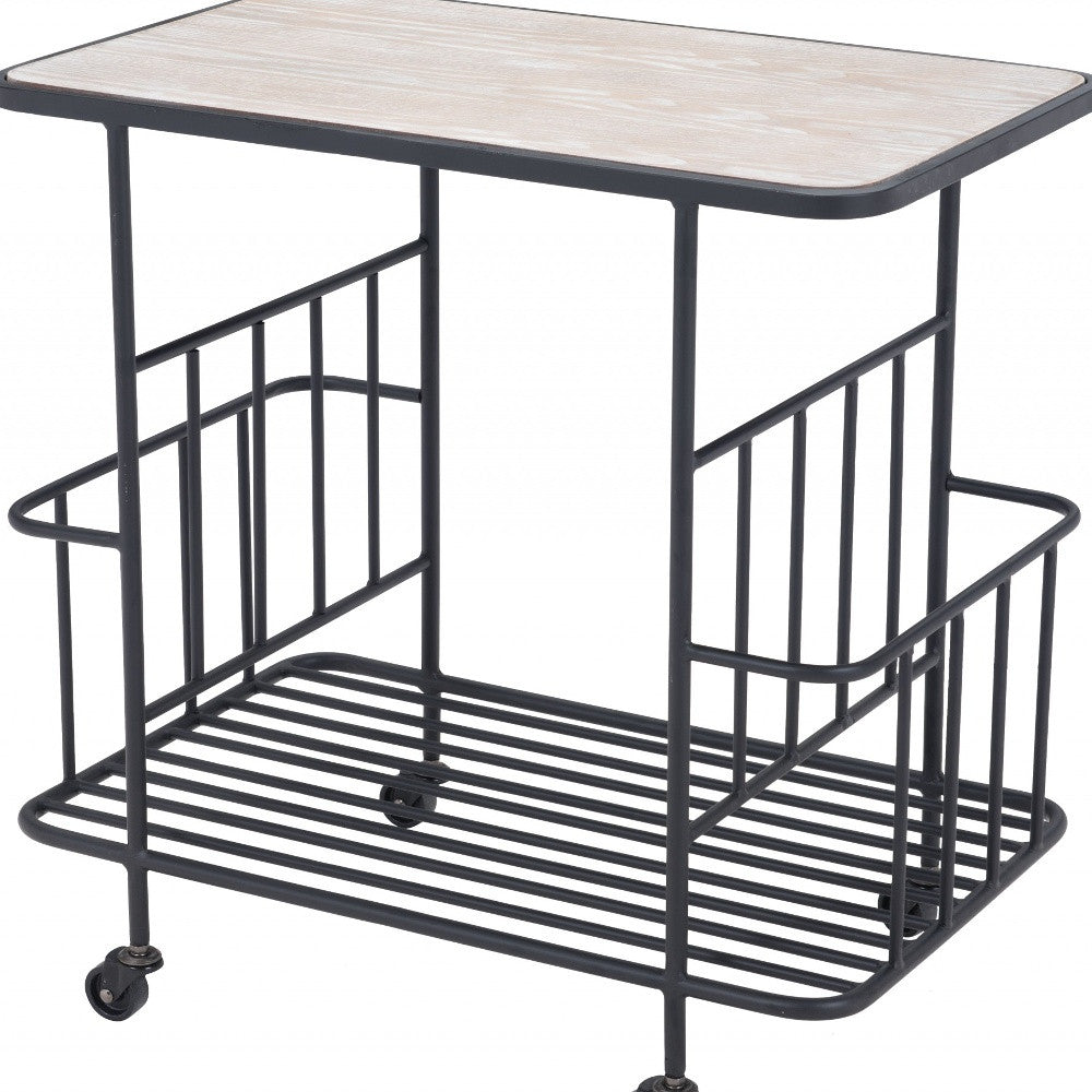 Black and White Steel Rolling Bar Cart