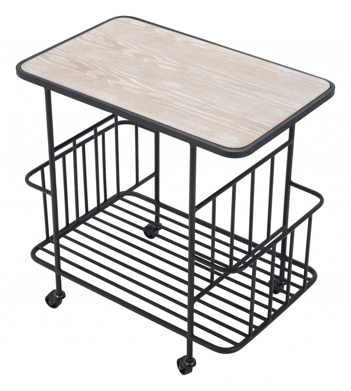 Black and White Steel Rolling Bar Cart