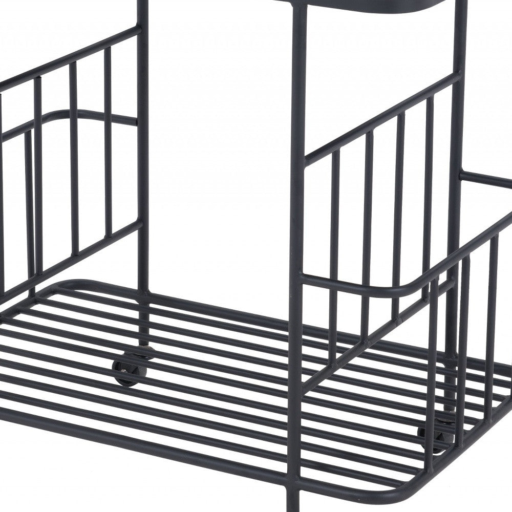 Black and White Steel Rolling Bar Cart