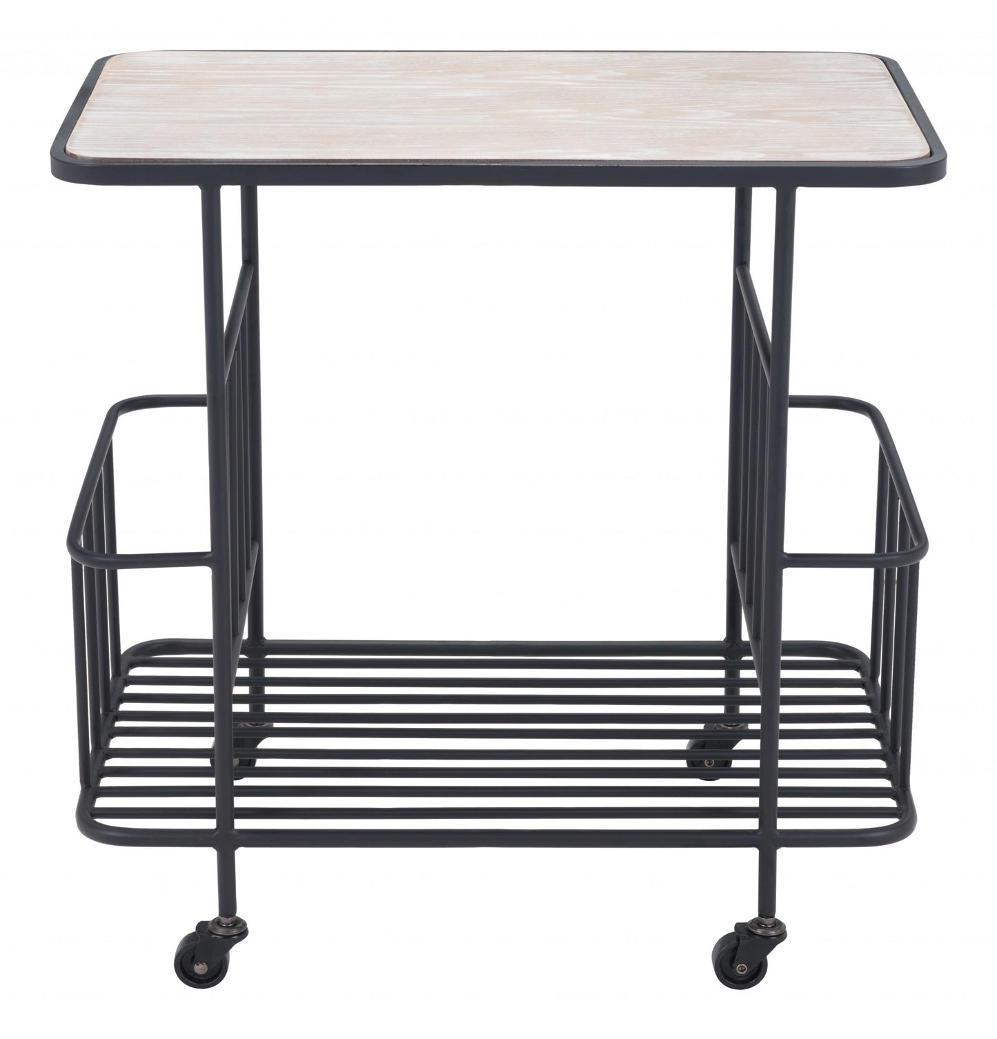 Black and White Steel Rolling Bar Cart