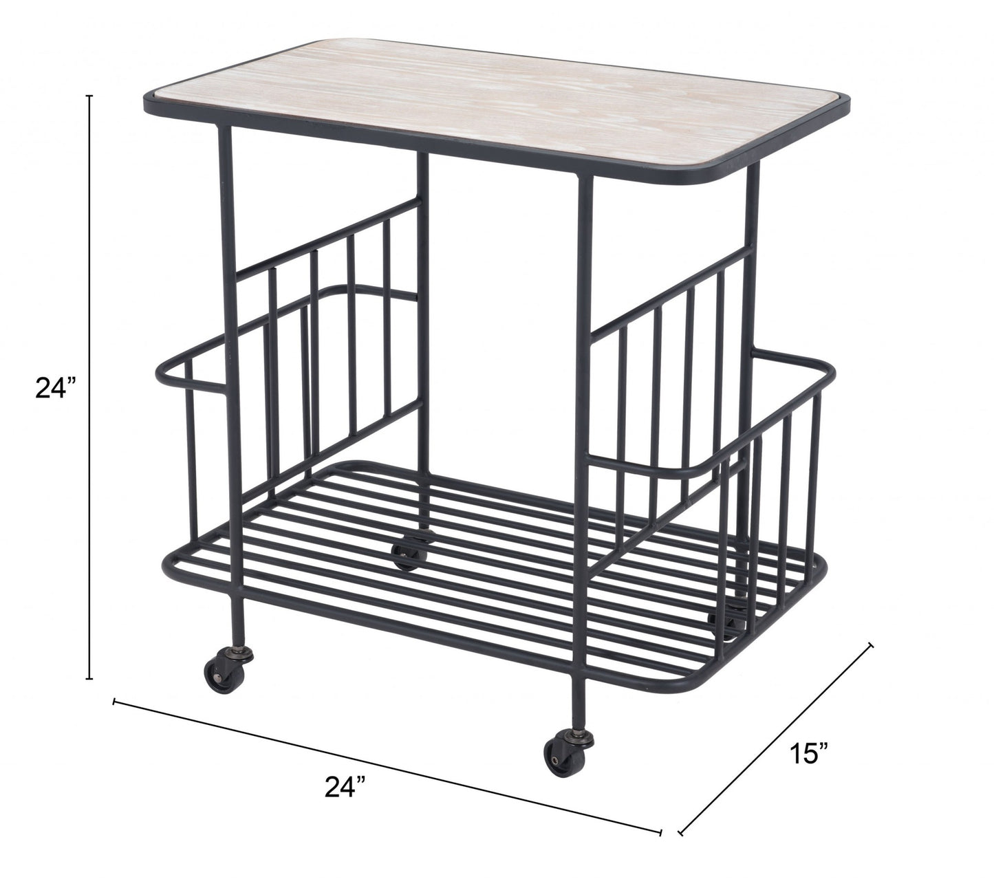 Black and White Steel Rolling Bar Cart