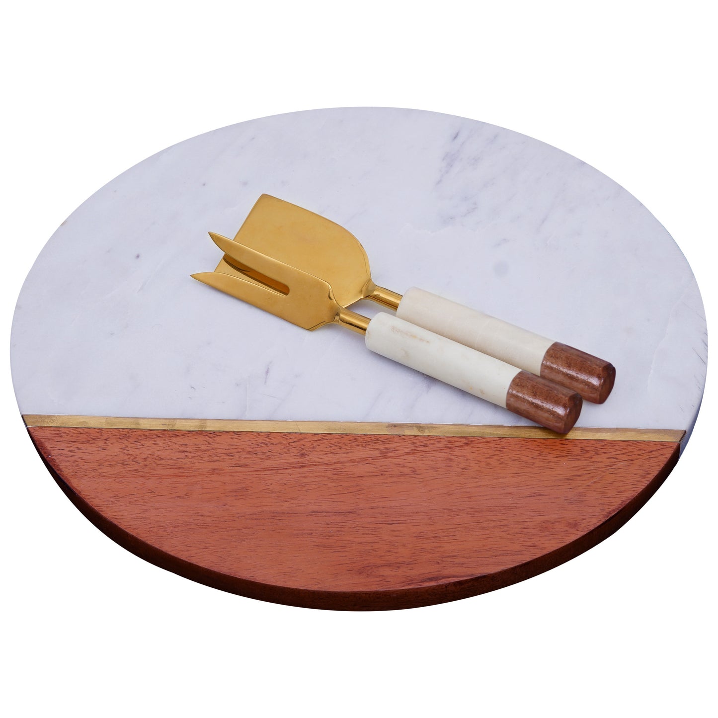 12" Wood and Marble Cheese Board and Knife Set