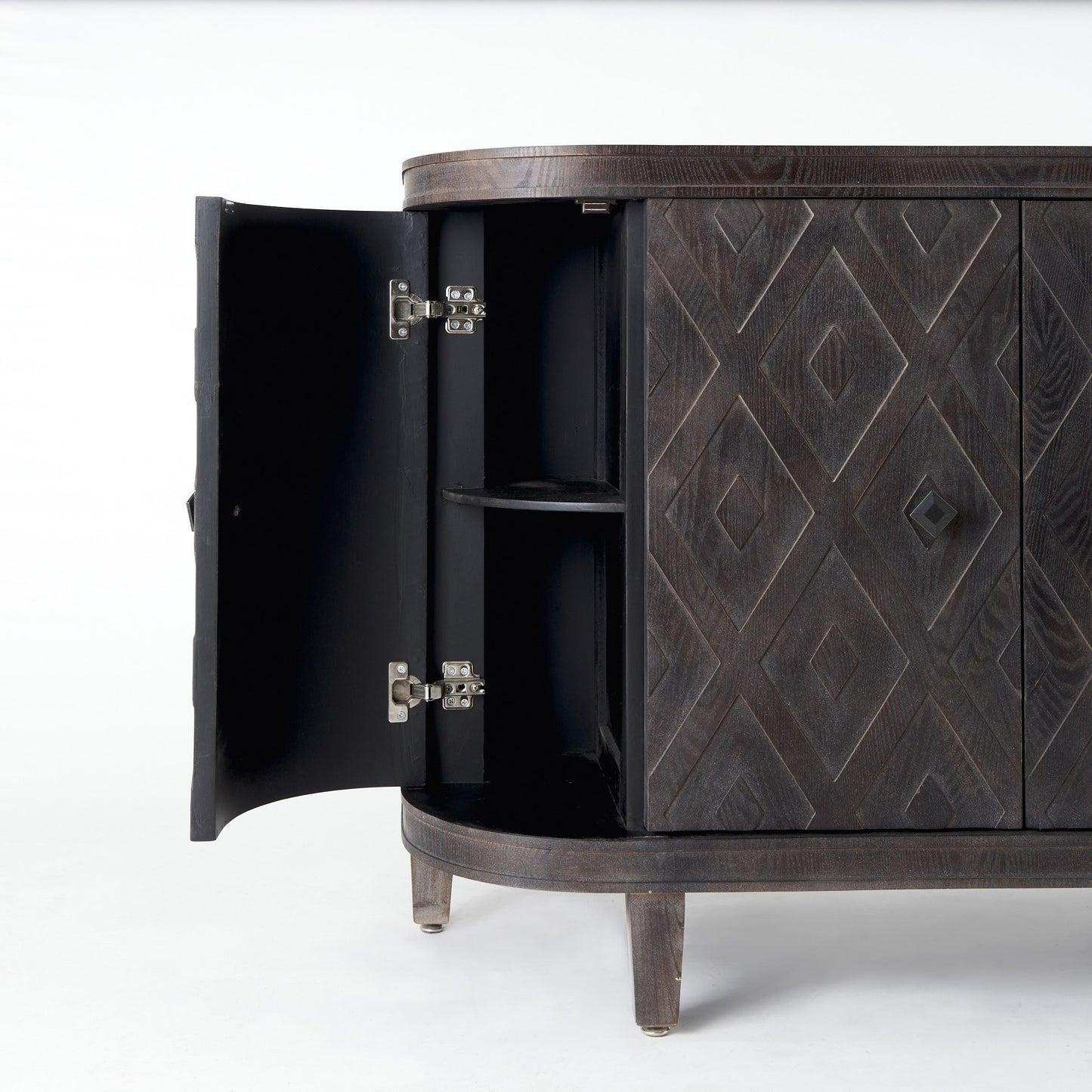 Curved Dark Brown Diamond Pattern Four Door Cabinet