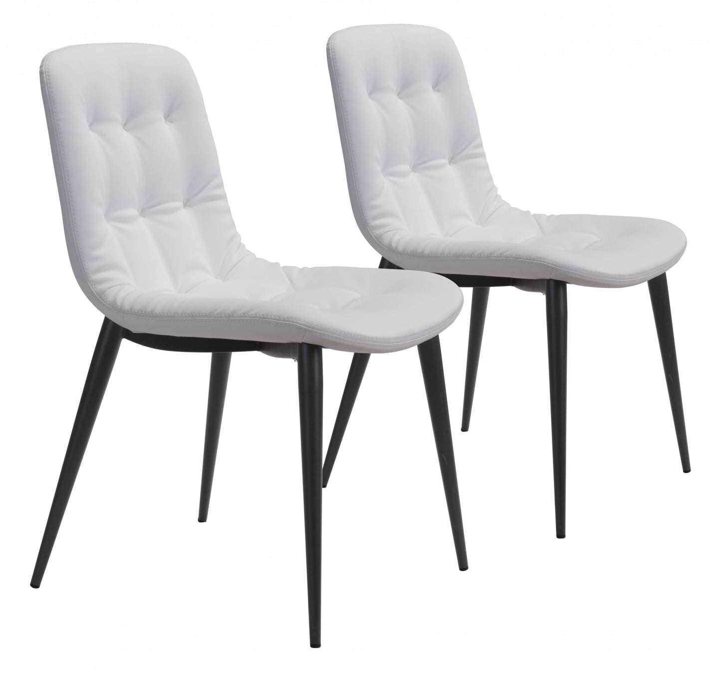 Set Of Two Walnut Rubberwood White Faux Leather King Louis Back Dining Chairs