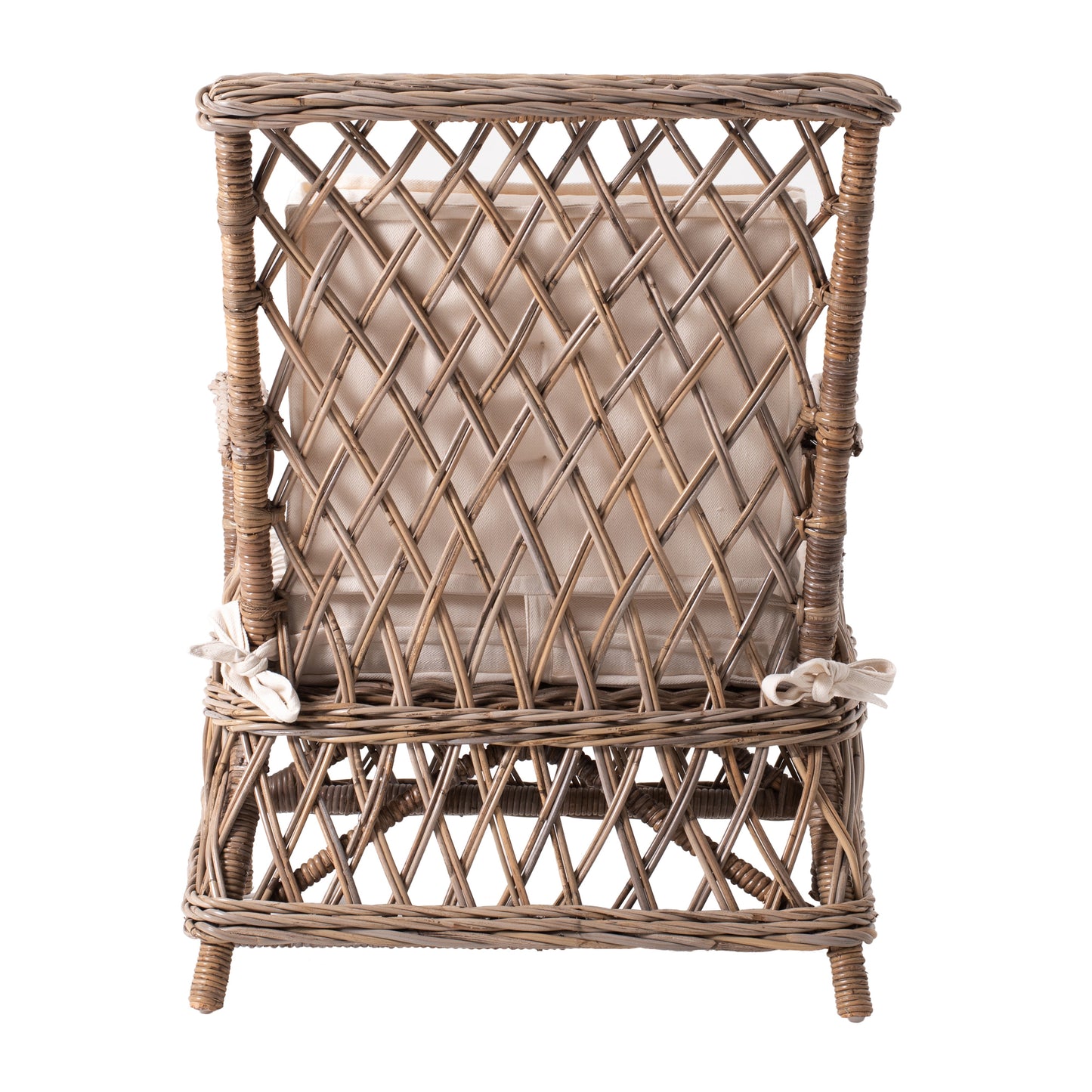 Set of Two Lattice Wicker Arm Chairs with Two Cushions