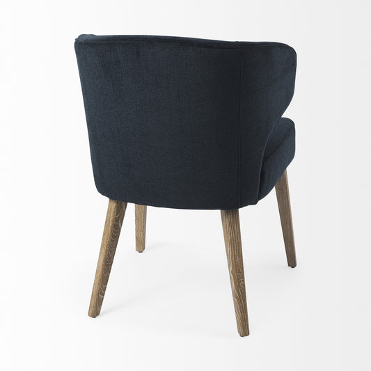 Dark Navy and Brown Mid Century Wingback Dining Chair