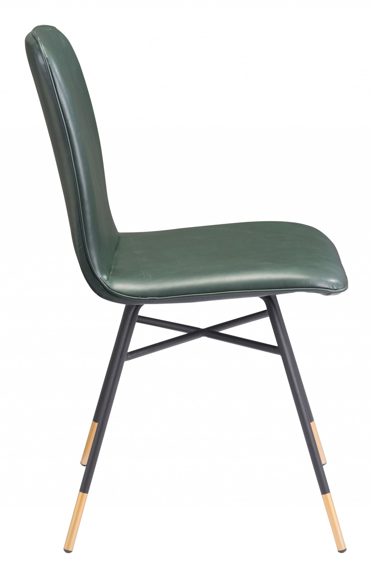 Set of Two Green and Black and Gold Upholstered Faux Leather Dining Side Chairs