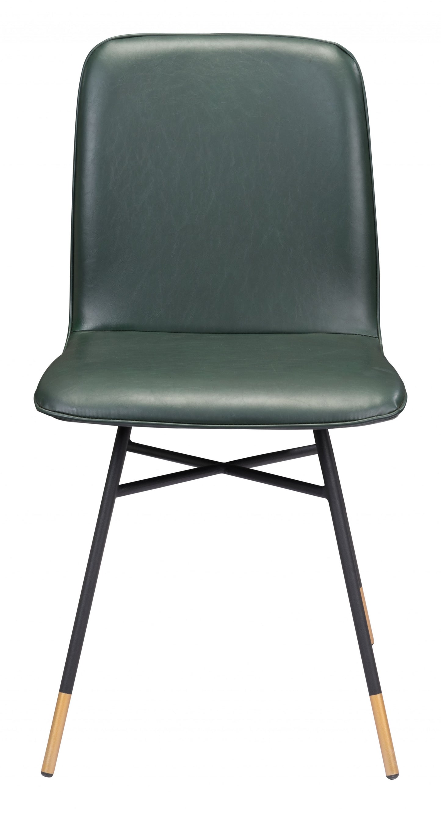 Set of Two Green and Black and Gold Upholstered Faux Leather Dining Side Chairs