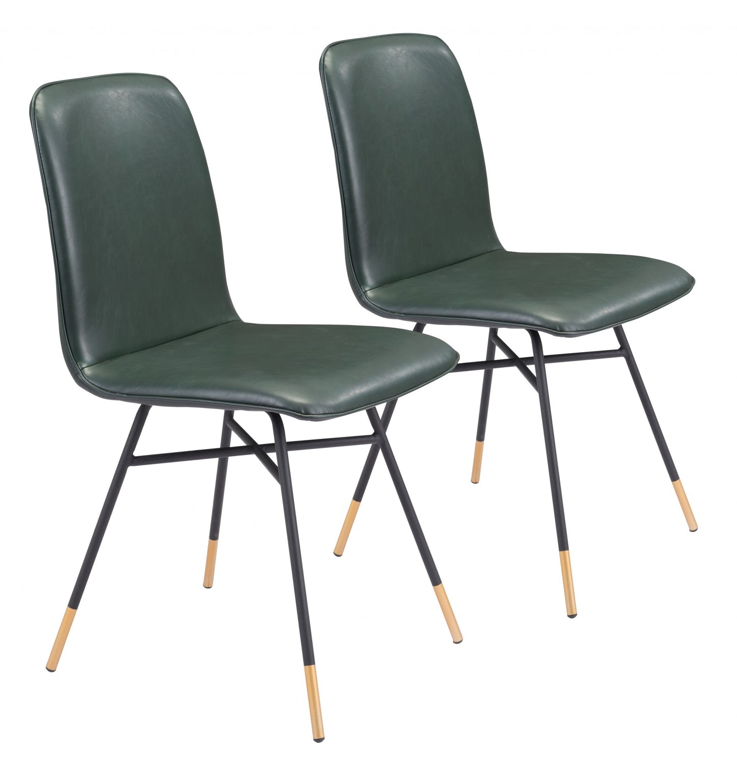 Set of Two Green and Black and Gold Upholstered Faux Leather Dining Side Chairs