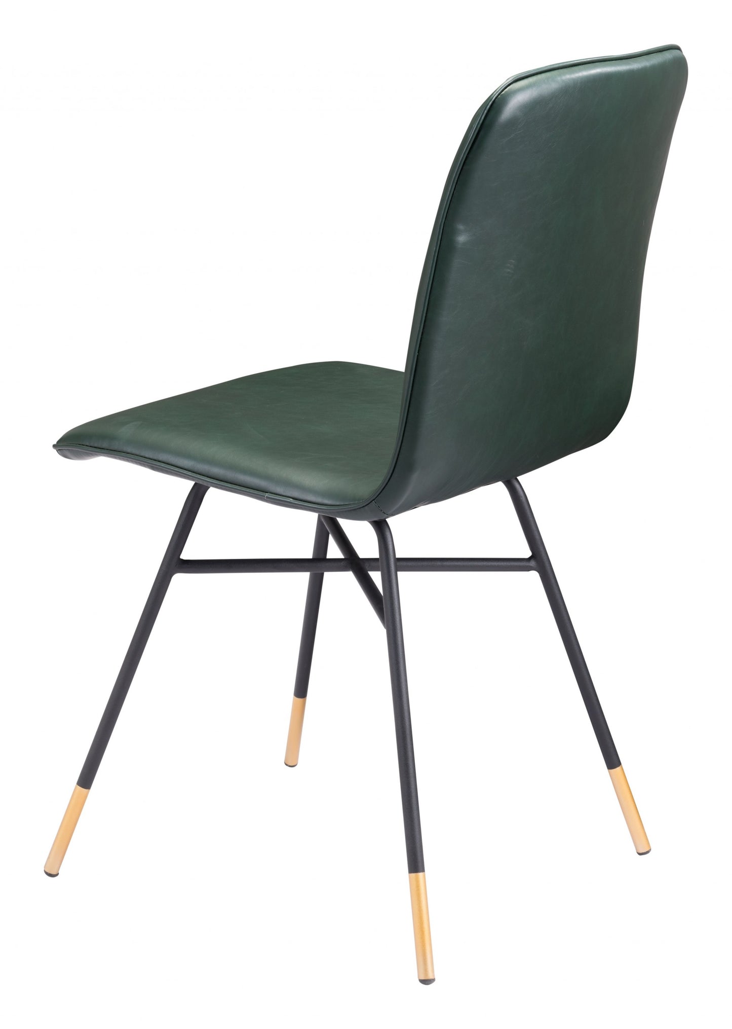 Set of Two Green and Black and Gold Upholstered Faux Leather Dining Side Chairs