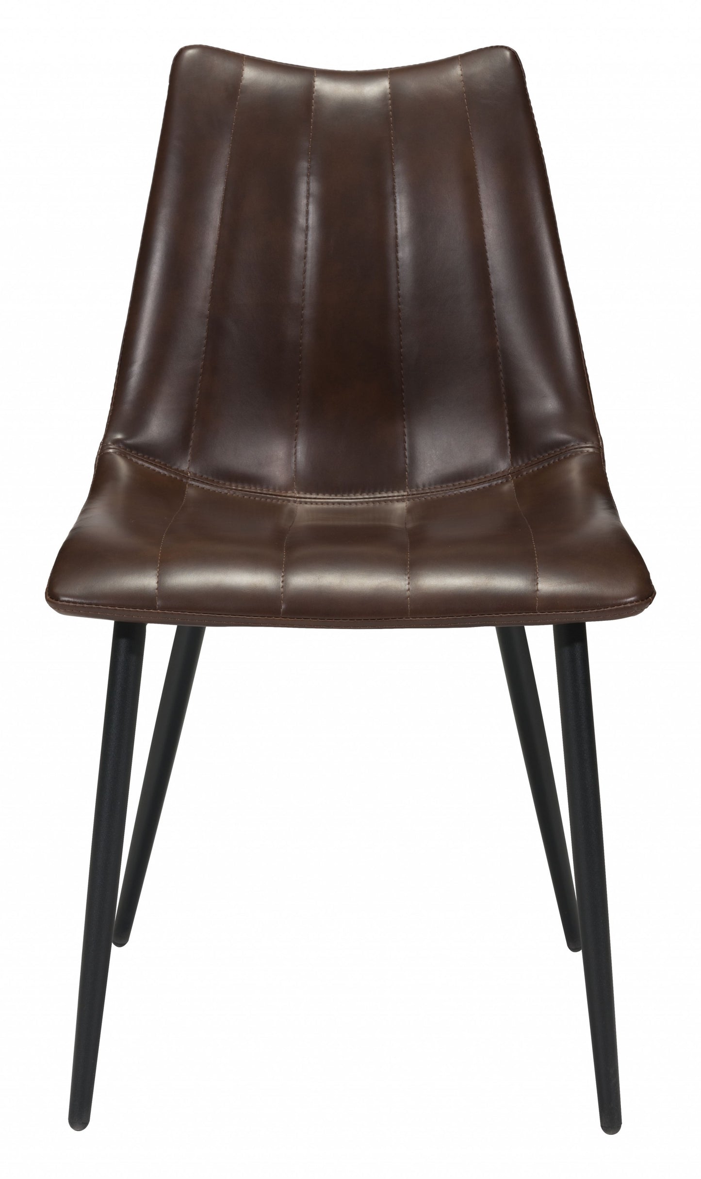 Set Of Two Black Brown Faux Leather Solid Back Dining Chairs