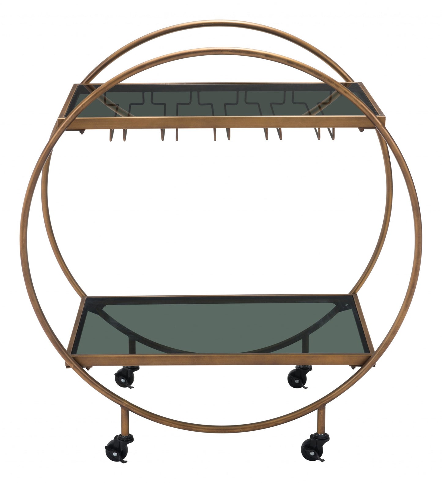 Black and Gold Iron And Mirrored Glass Rolling Bar Cart