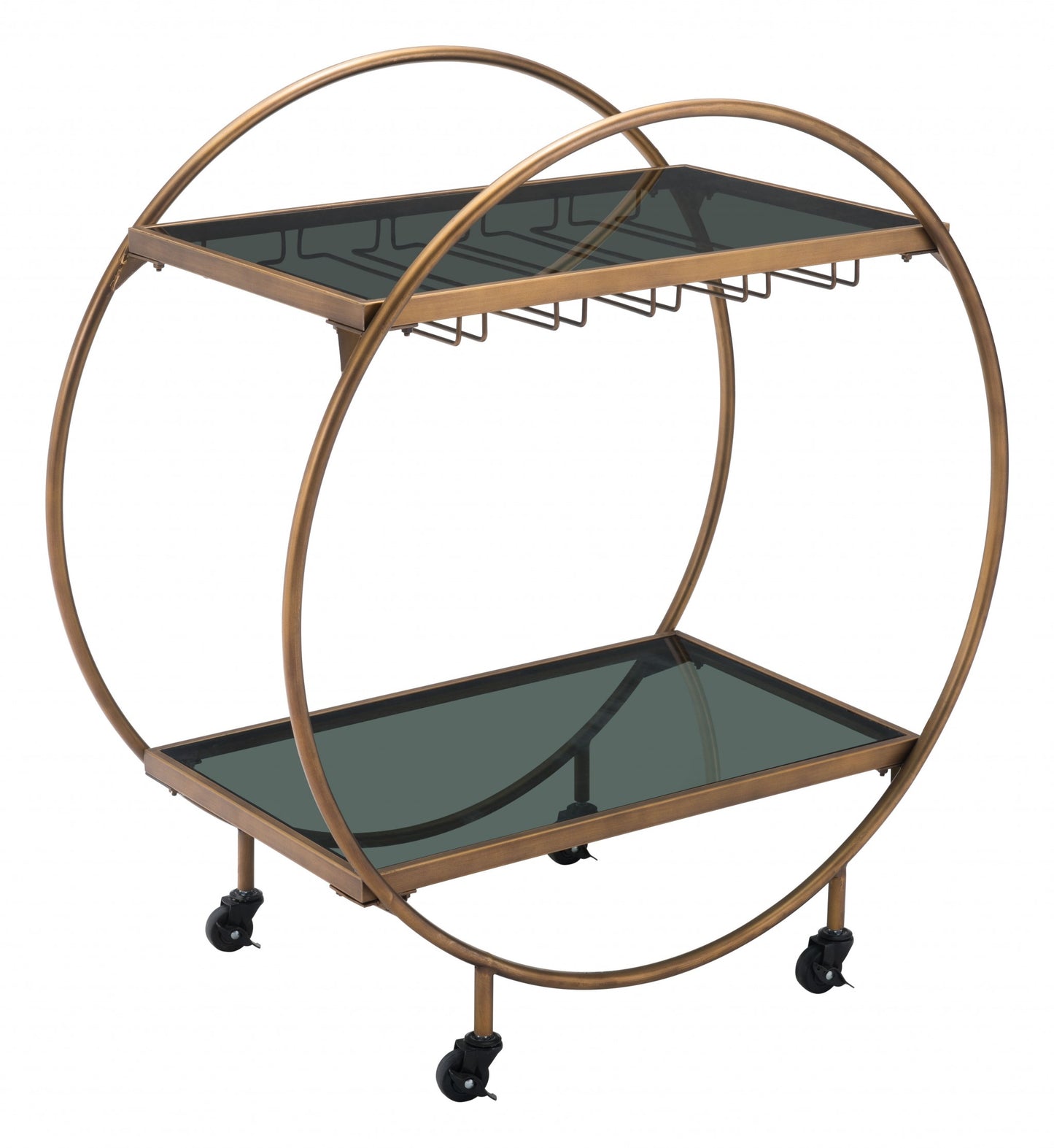 Black and Gold Iron And Mirrored Glass Rolling Bar Cart