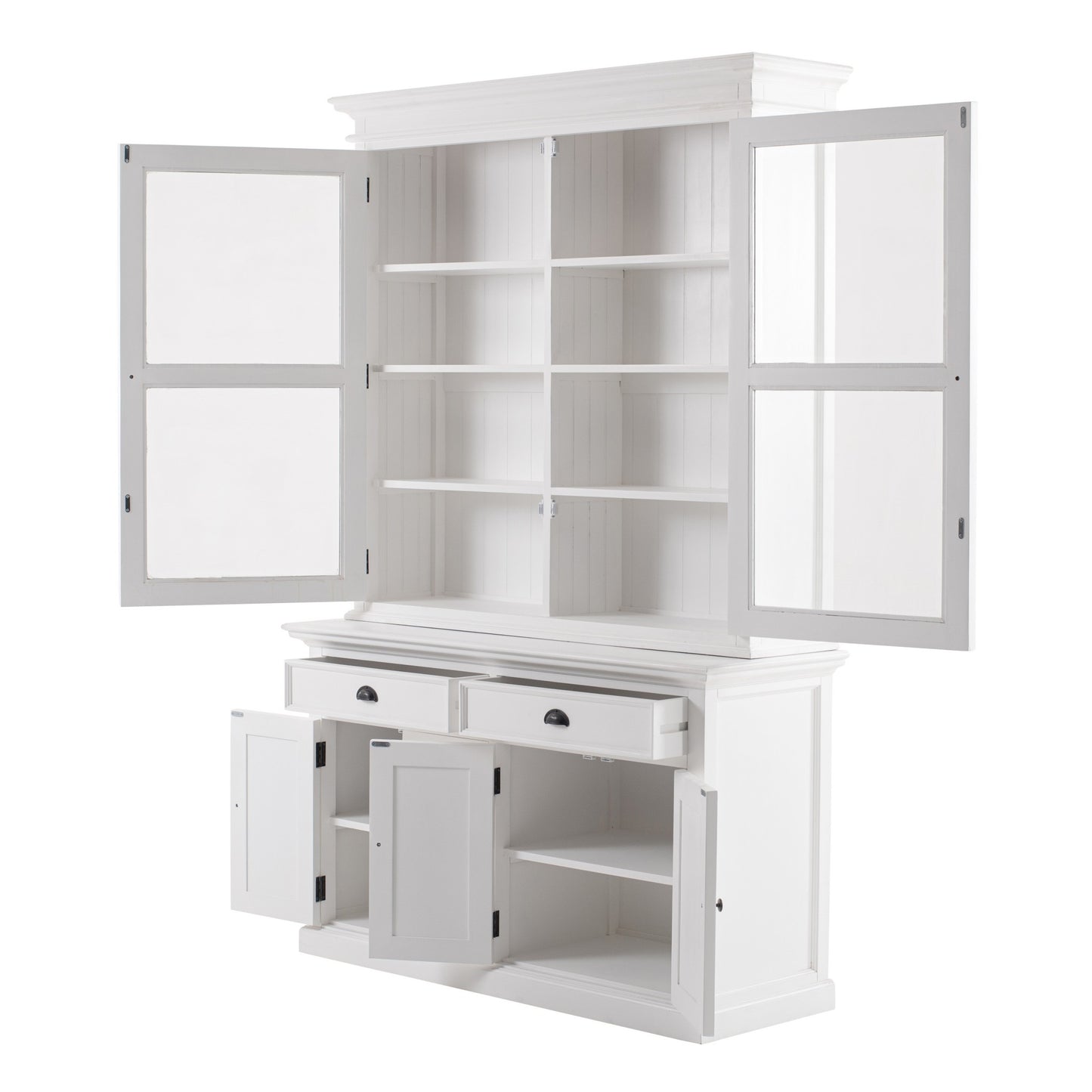 57" White Solid Wood Frame Dining Hutch With Twelve Shelves And Two Drawers