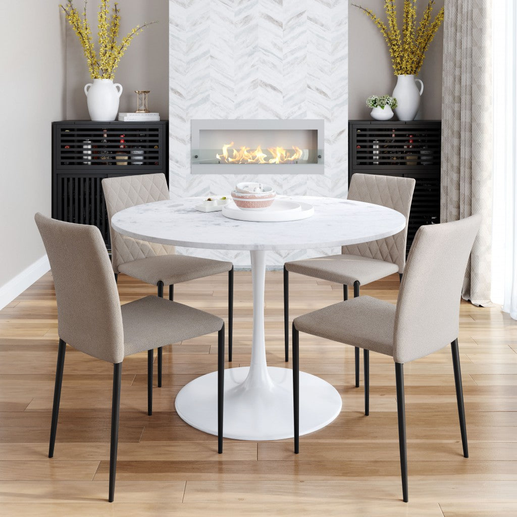 47" White Rounded Marble And Steel Dining Table