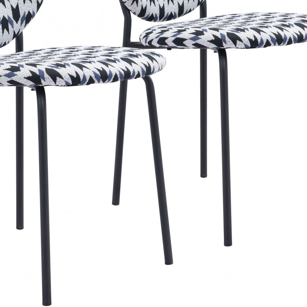 Set of Two Blue Black and White Arrow Design Dining or Side Chairs