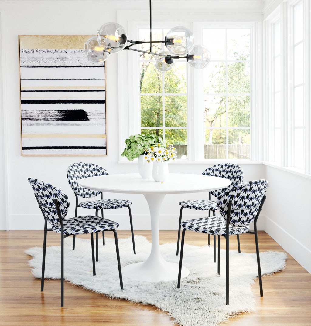 Set of Two Blue Black and White Arrow Design Dining or Side Chairs