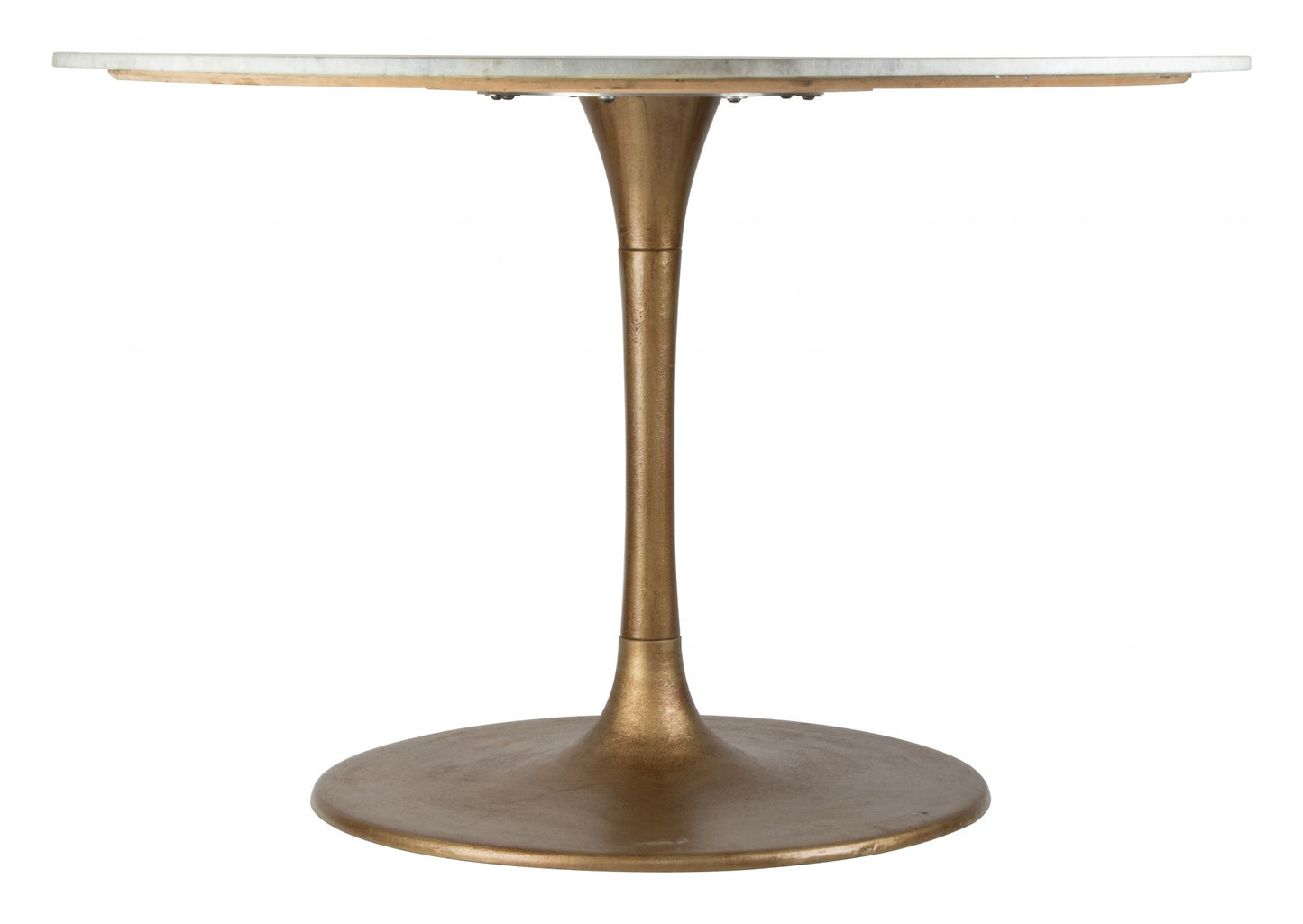 47" White Marble and Gold Round Pedestal Dining Table