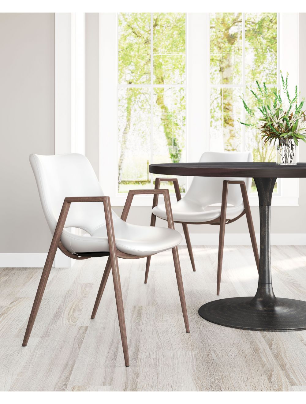 Set of Two White Retro Modern Funk Dining Chairs