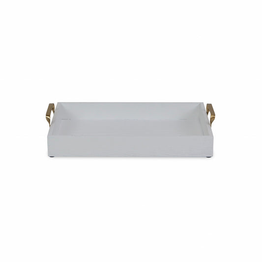 White Wooden Tray with Gold Handles