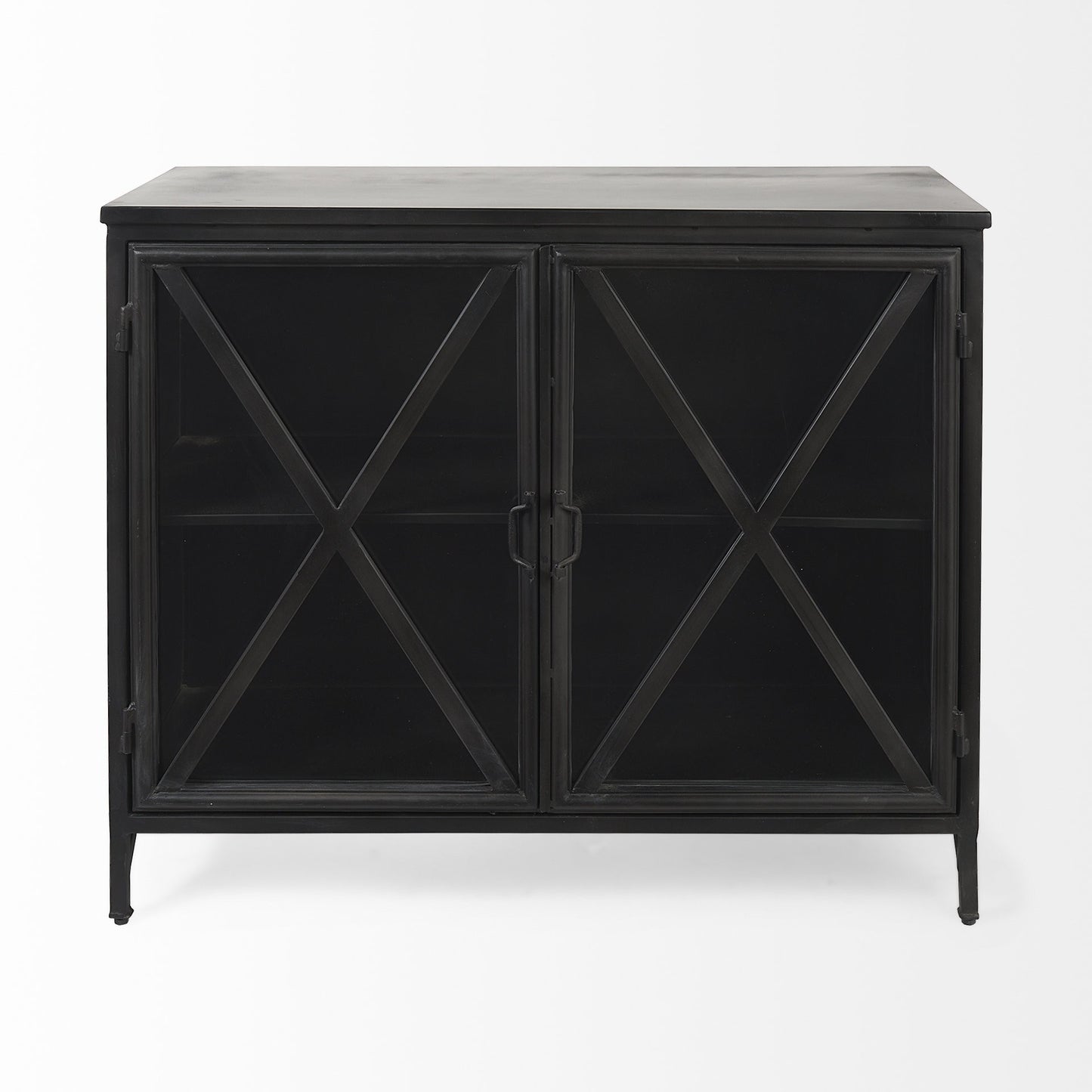 Rustic Black Metal Cabinet With Glass Doors