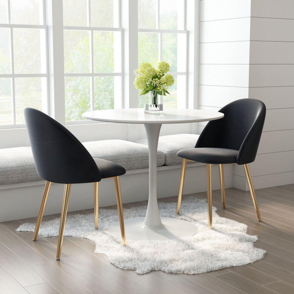 Set of Two Black And Gold Upholstered Polyester Dining Side chairs