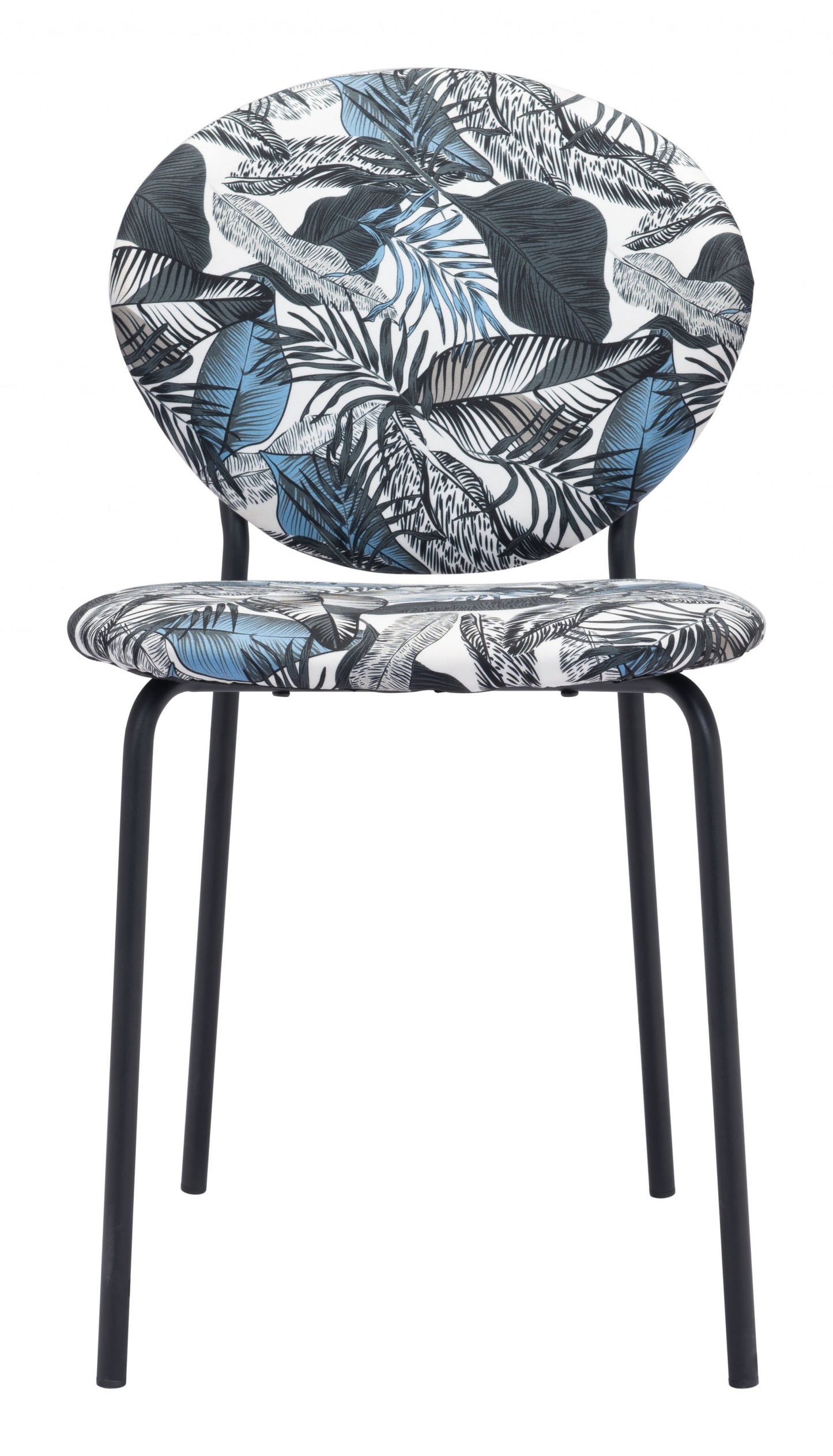 Set of Two Blue Black and White Tropical Design Dining or Side Chairs