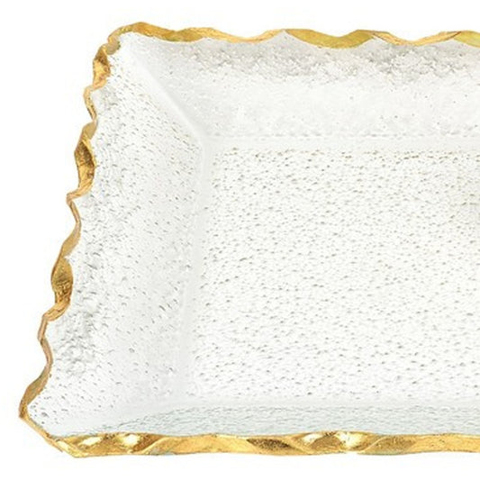 Bubble Glass Scalloped Gold Rim Rectangular Platter Or Tray