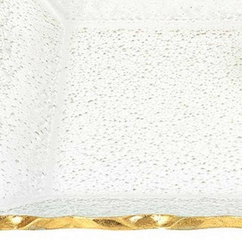 Bubble Glass Scalloped Gold Rim Rectangular Platter Or Tray