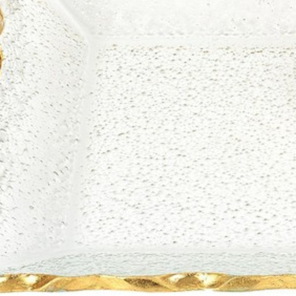 Bubble Glass Scalloped Gold Rim Rectangular Platter Or Tray