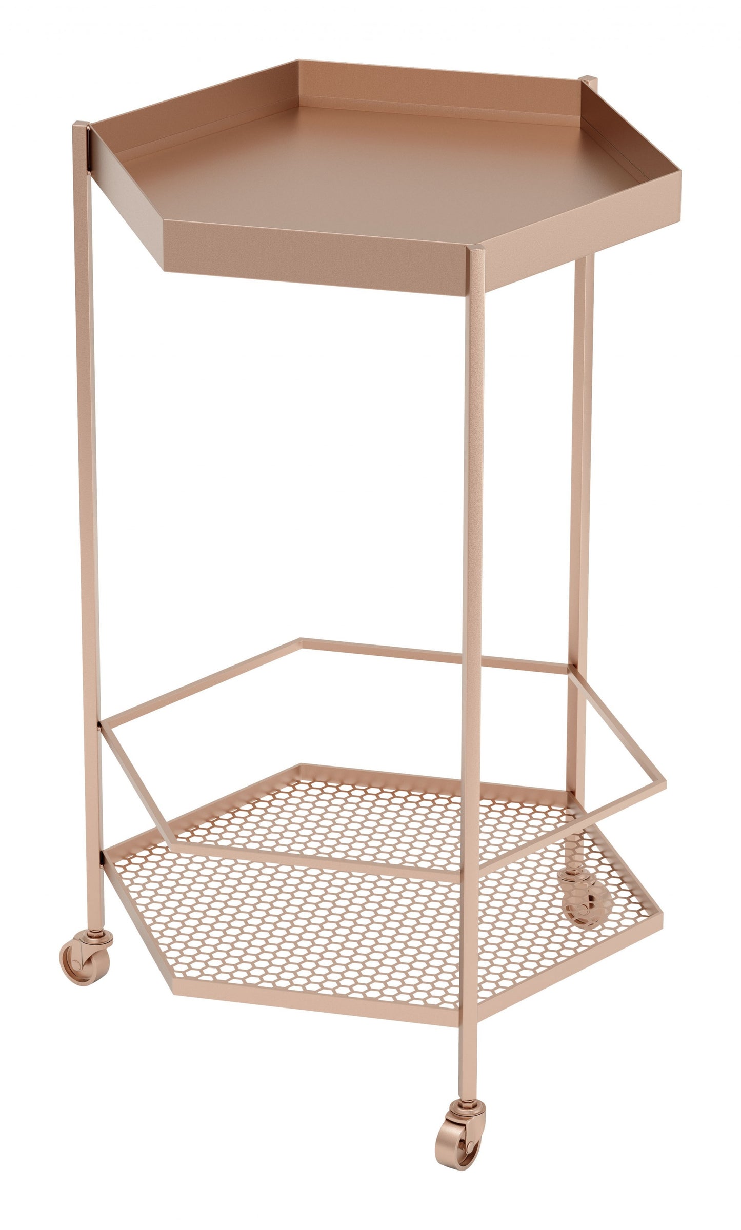 Gold Steel Hexagon Rolling Bar Cart