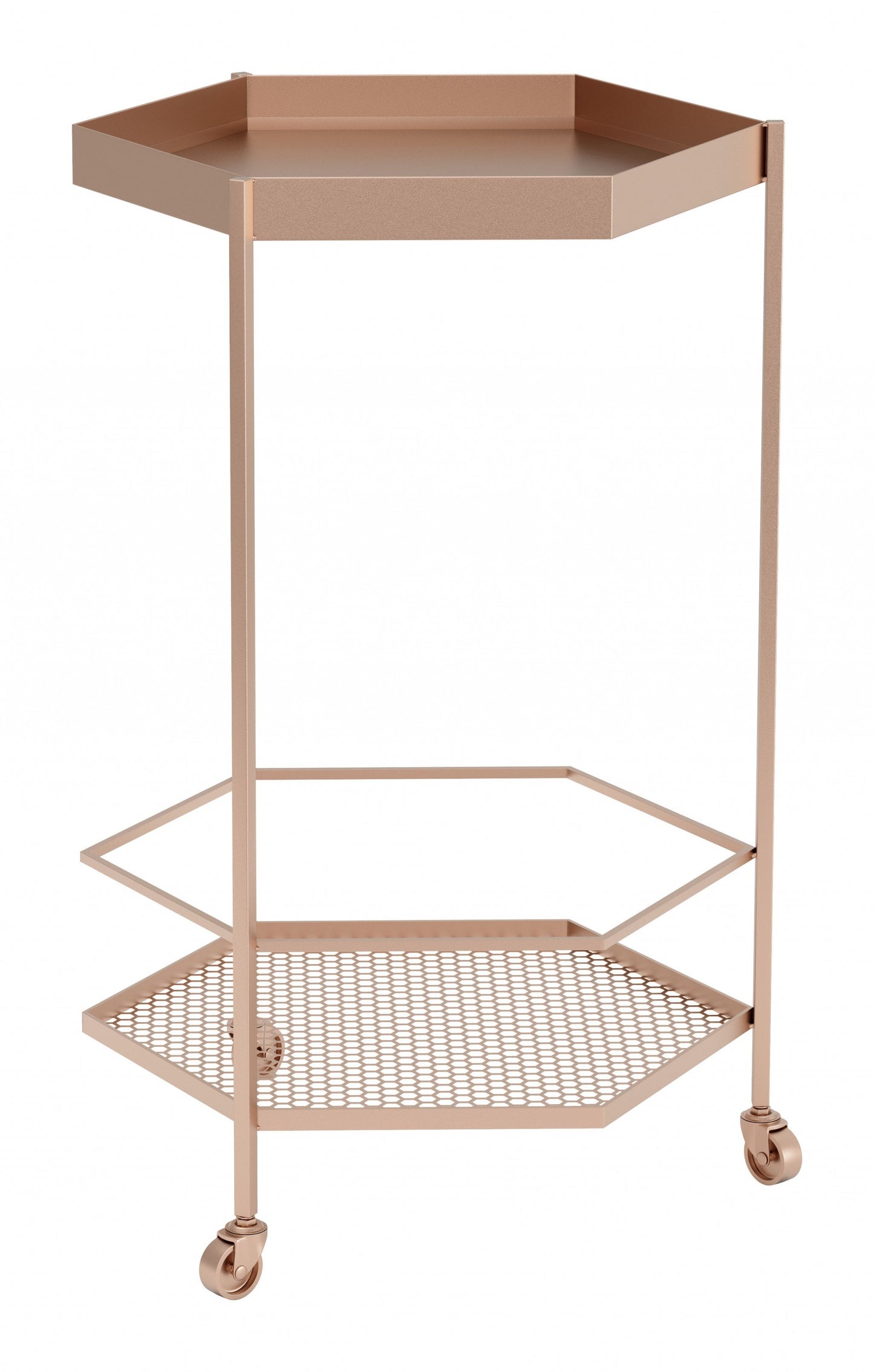 Gold Steel Hexagon Rolling Bar Cart