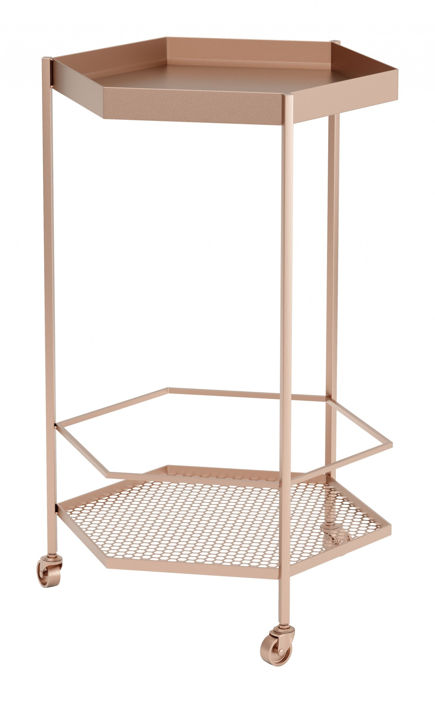 Gold Steel Hexagon Rolling Bar Cart