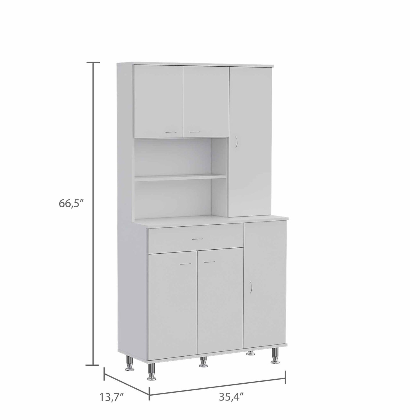 White Pantry Cabinet with Multiple Storage Shelves