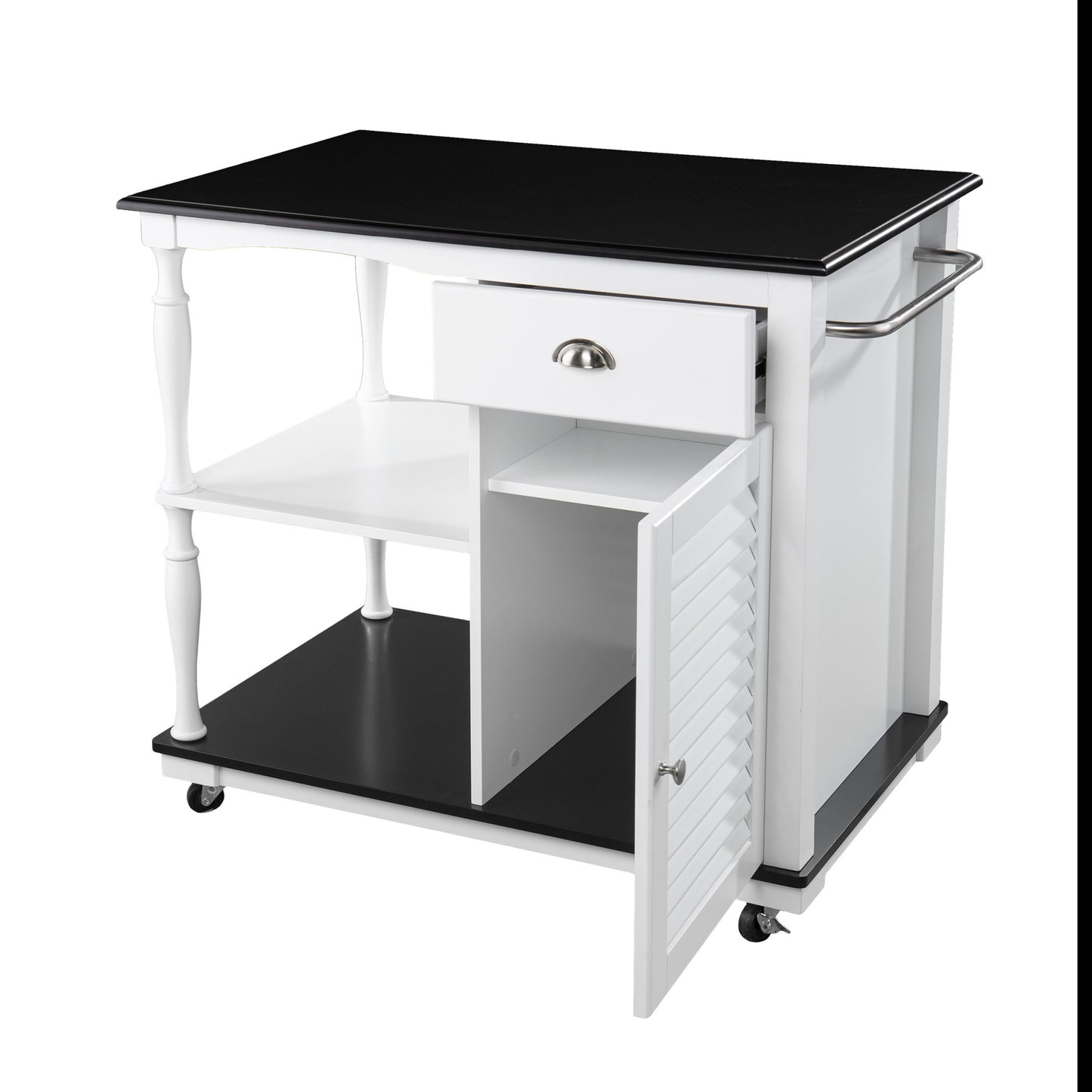 Black and White and Black 39" Rolling Kitchen Island With Storage