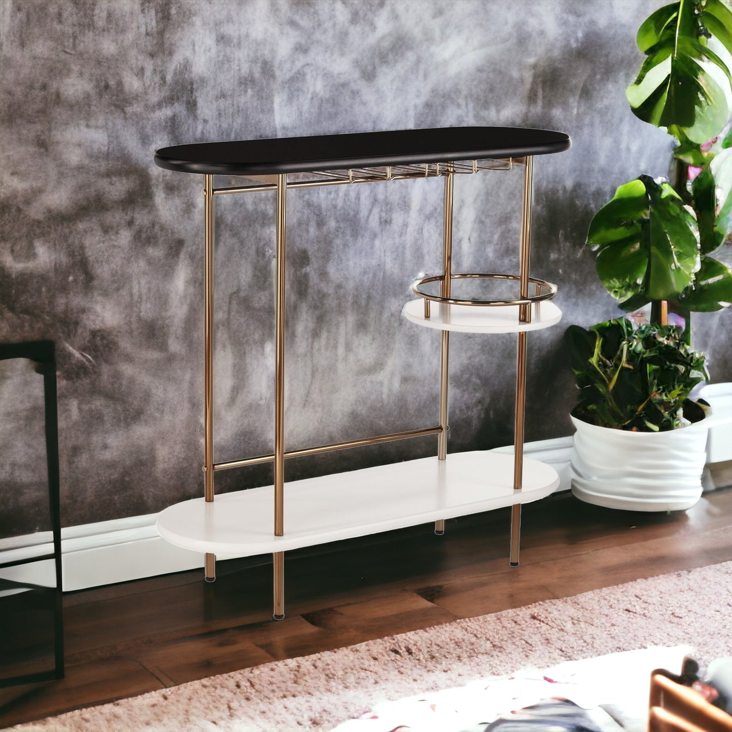 Black and Gold Metal Bar Cart With Wine Storage