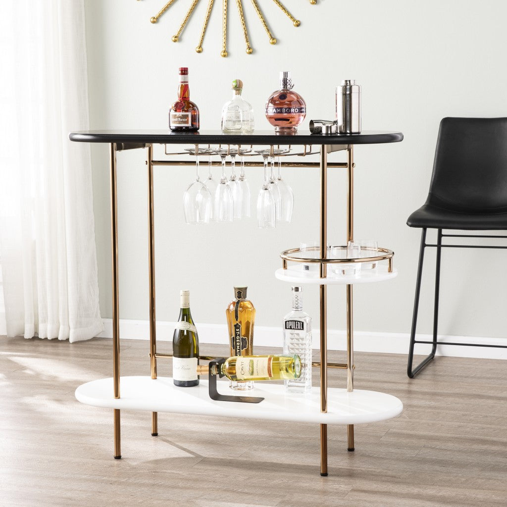 Black and Gold Metal Bar Cart With Wine Storage