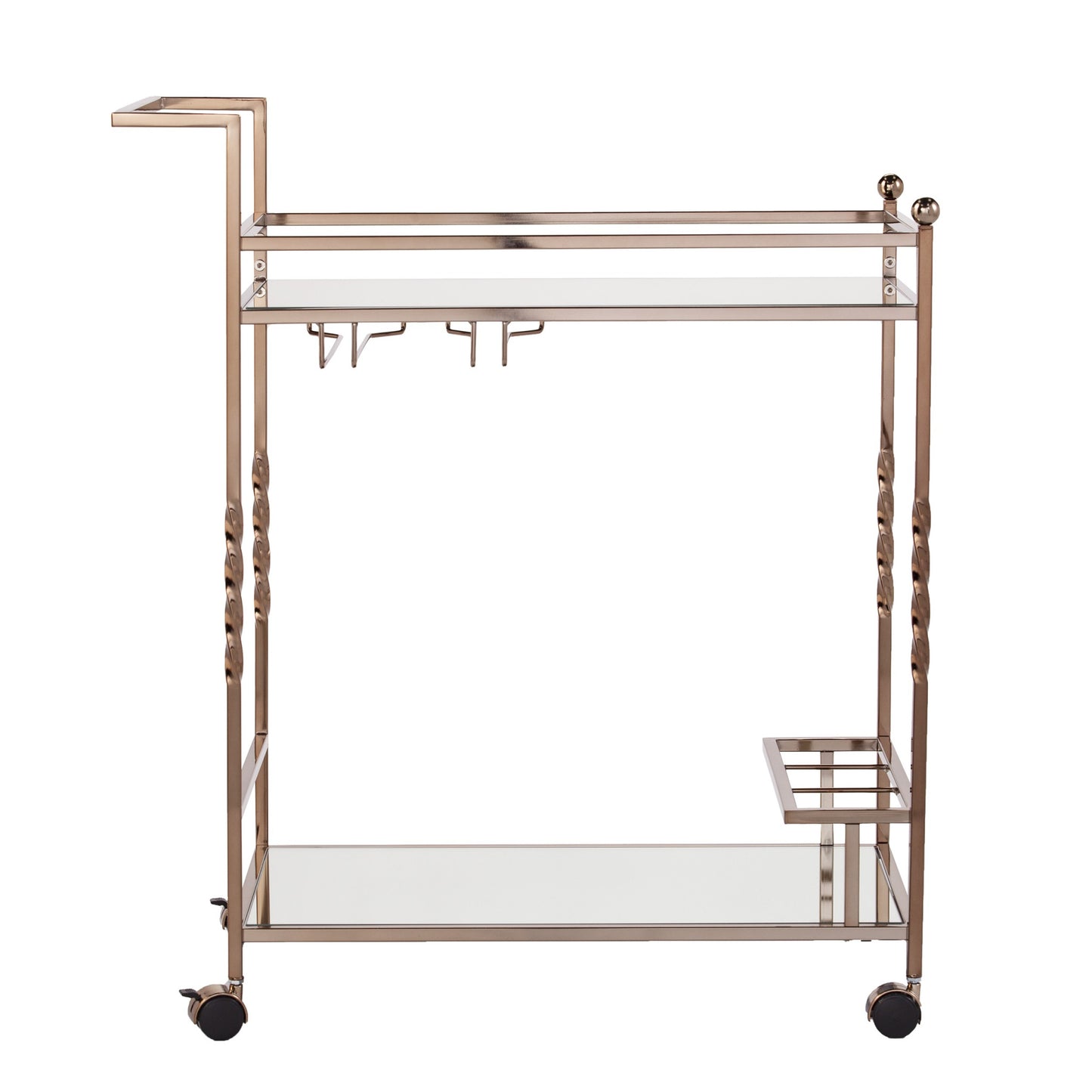 Champagne Metal And Mirrored Glass Bar Cart With Wine Storage