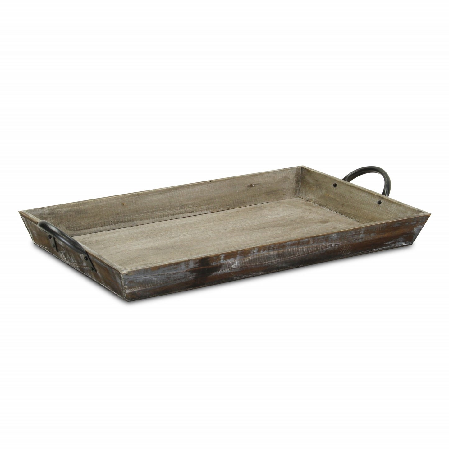 Wooden Serving Tray with Metal Handles