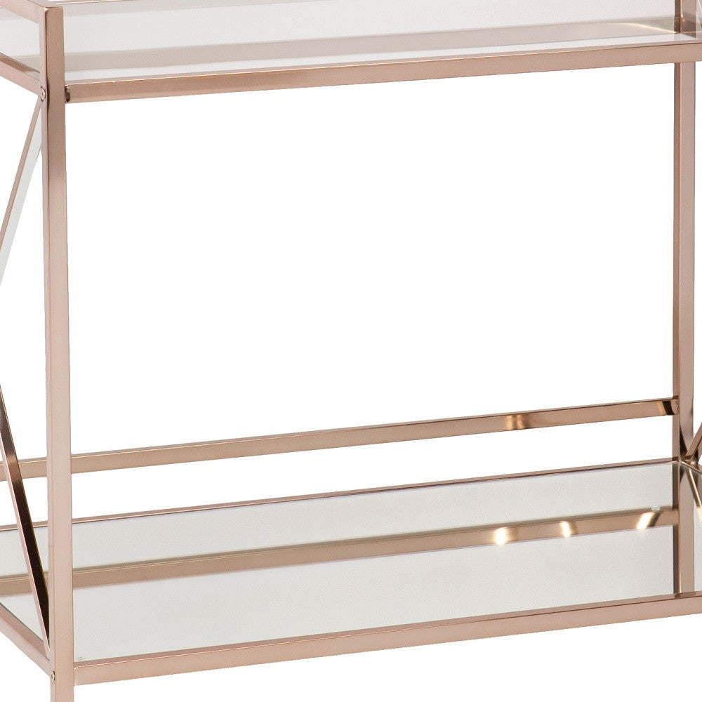 Metallic Gold Metal And Mirrored Glass Bar Cart