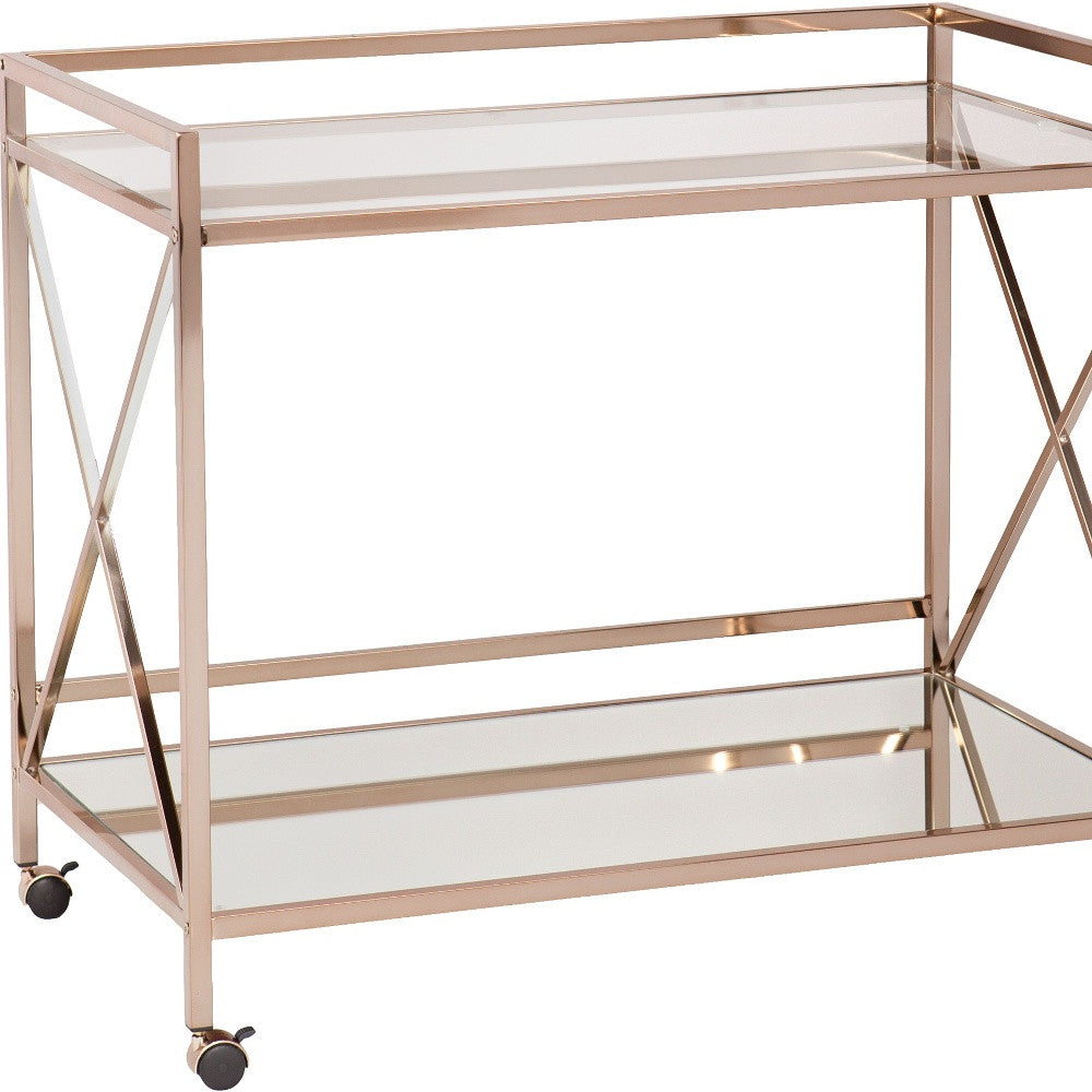 Metallic Gold Metal And Mirrored Glass Bar Cart