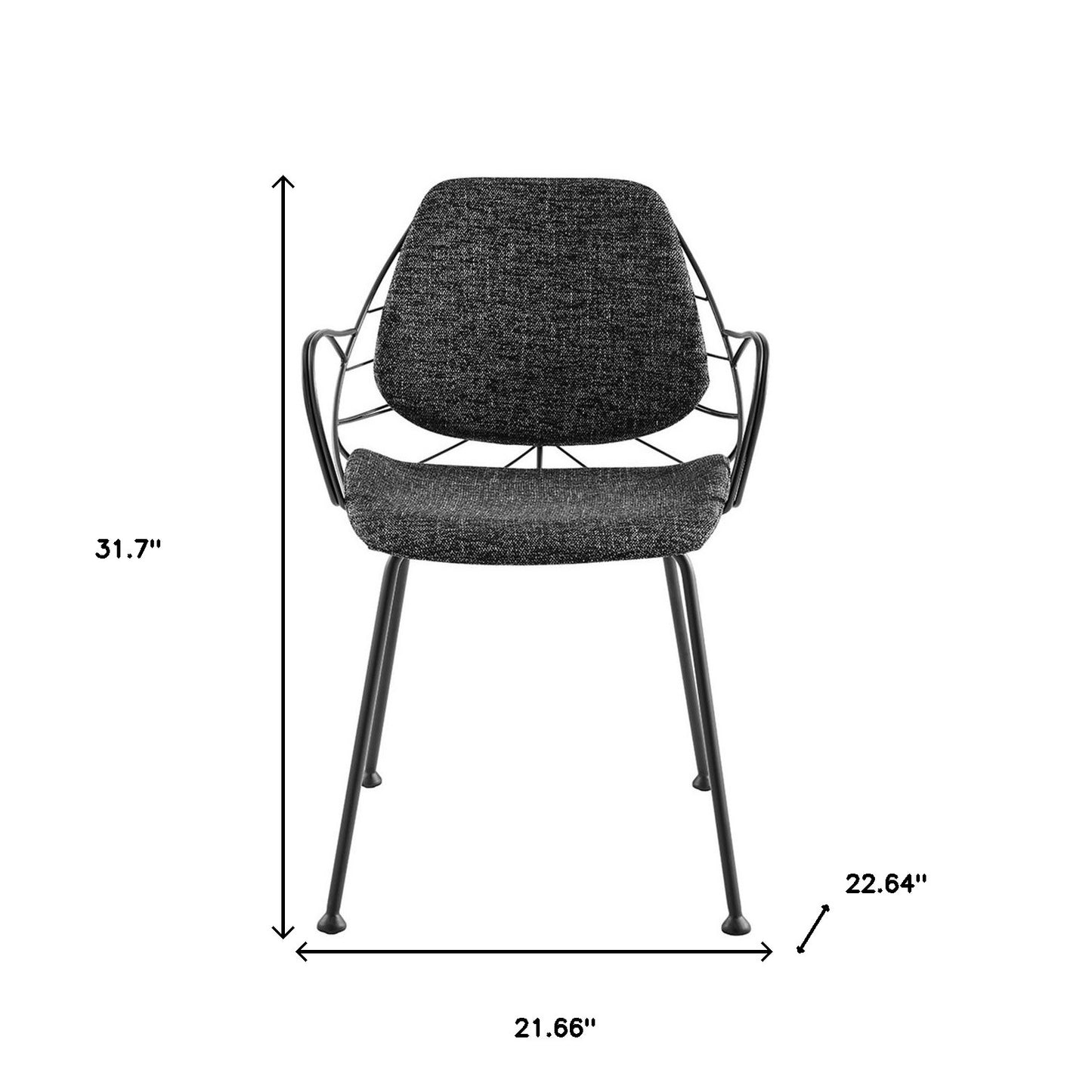 Set of Two Leaf Dark Gray Fabric and Black Dining Armchairs