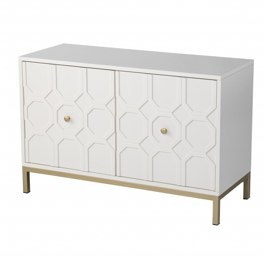 White and Gold Moroccan Dynasty Two Door Accent Cabinet